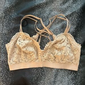 EUC Aerie Far Out Lace Wireless Bralette Sands (Nude) Size XL